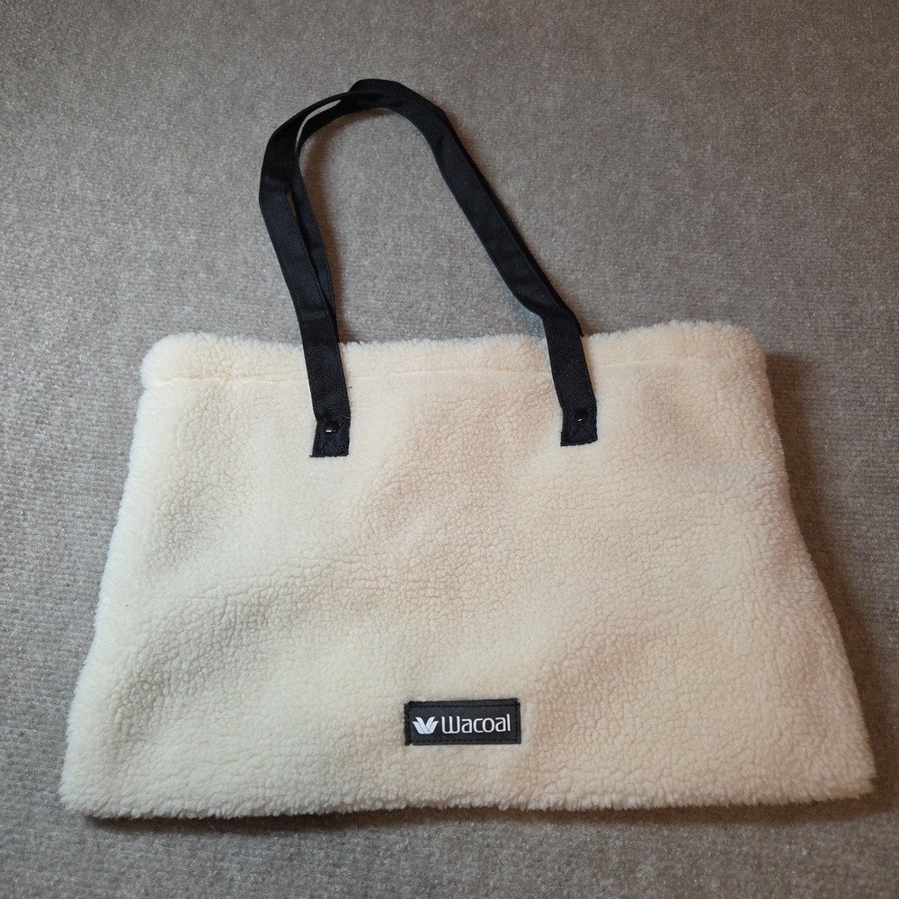 Wacoal Sherpa Teddy Fuzzy Tote Bag - Cream with Black Handles OS Cozy OOTD